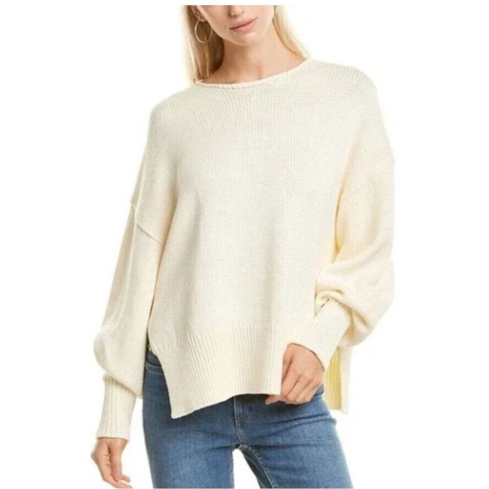 Theory Oversize Chunky Ecru Sweater Pullover with Slits Ivory cotton size small - Picture 3 of 13